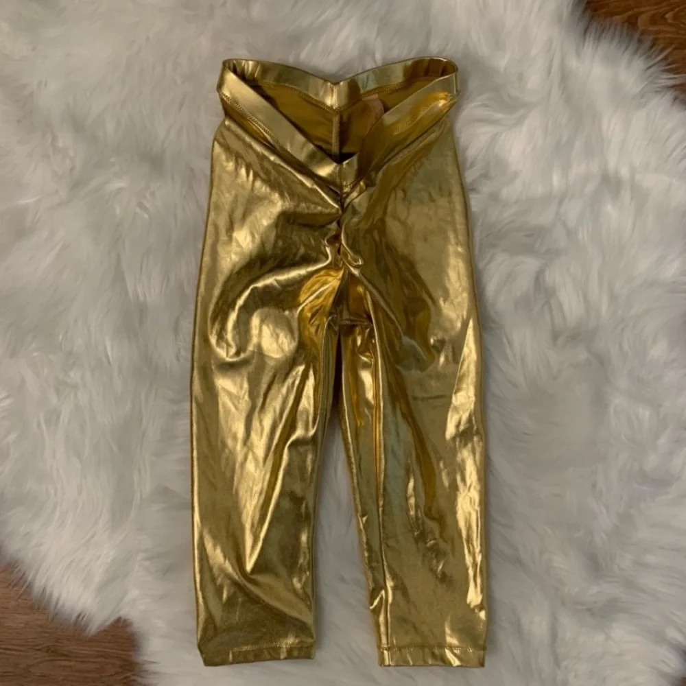 SKIMS NWT Swim Metallic V-Waist Pant Crop XXS Gold Scrunch Butt Ruching
